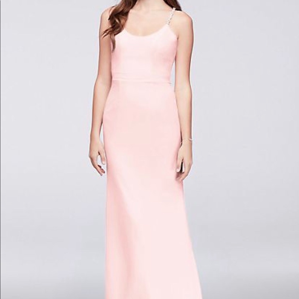 Chiffon Sheath Bridesmaid Dress with Beaded diamond like Straps in Petal size 6